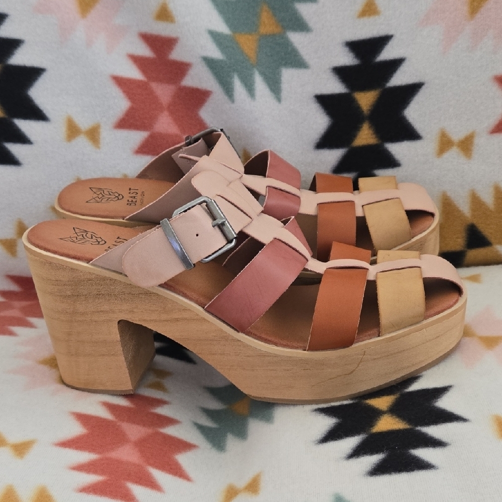 Beast Fashion Platform Sandal Wood Clogs High Heel Clogs Strap Mules